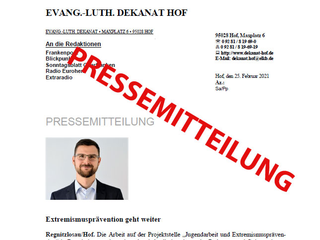 Extremismusprävention geht weiter - Pressemitteilung des Evangelisch.-Luth. Dekanat