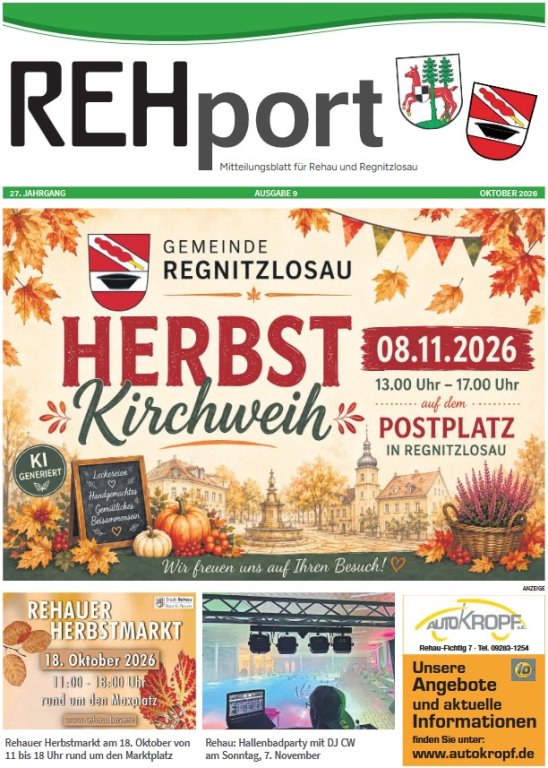 Mitteilungsblatt der Stadt Rehau und der Gemeinde Regnitzlosau - REHport - 09/2026